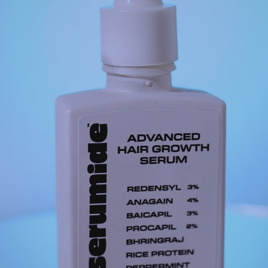 Close-up aesthetic shots of hair growth serum product